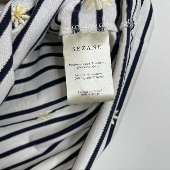 Sézane Evan Striped Daisy Embroidered T-Shirt 100% Cotton Luxury Designer Sz S - Picture 9 of 14